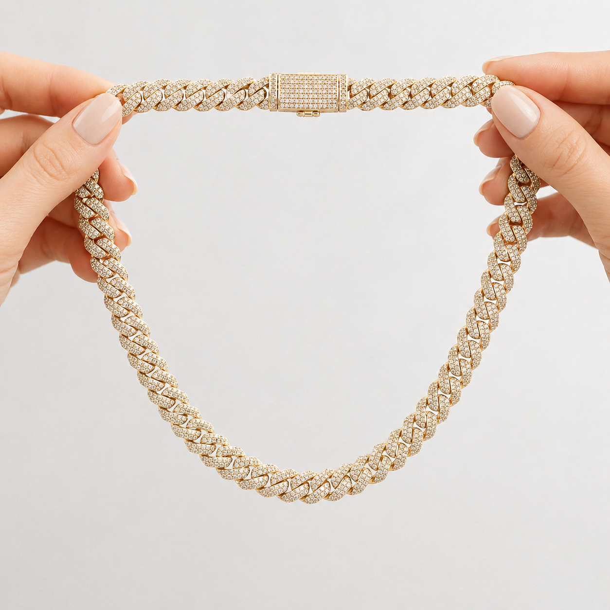 Cuban Chain Necklace Natural Diamonds 14KT Yellow Gold
