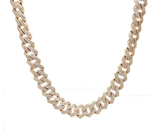 Natural Mined Diamond Cuban Link Necklace Yellow Gold