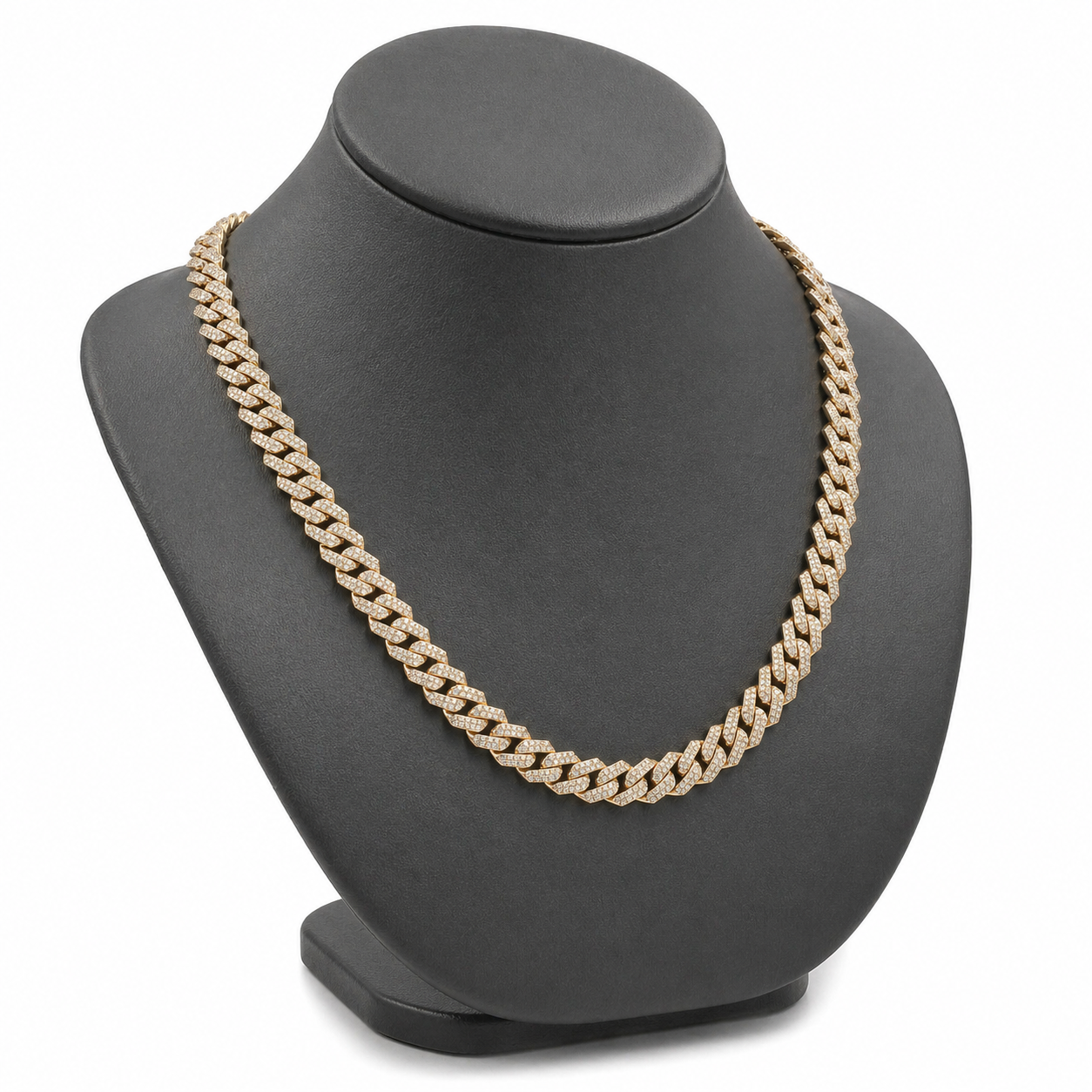 Cuban Chain Necklace Natural Diamonds 14KT Yellow Gold