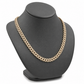 Cuban Chain Necklace Natural Diamonds 14KT Yellow Gold