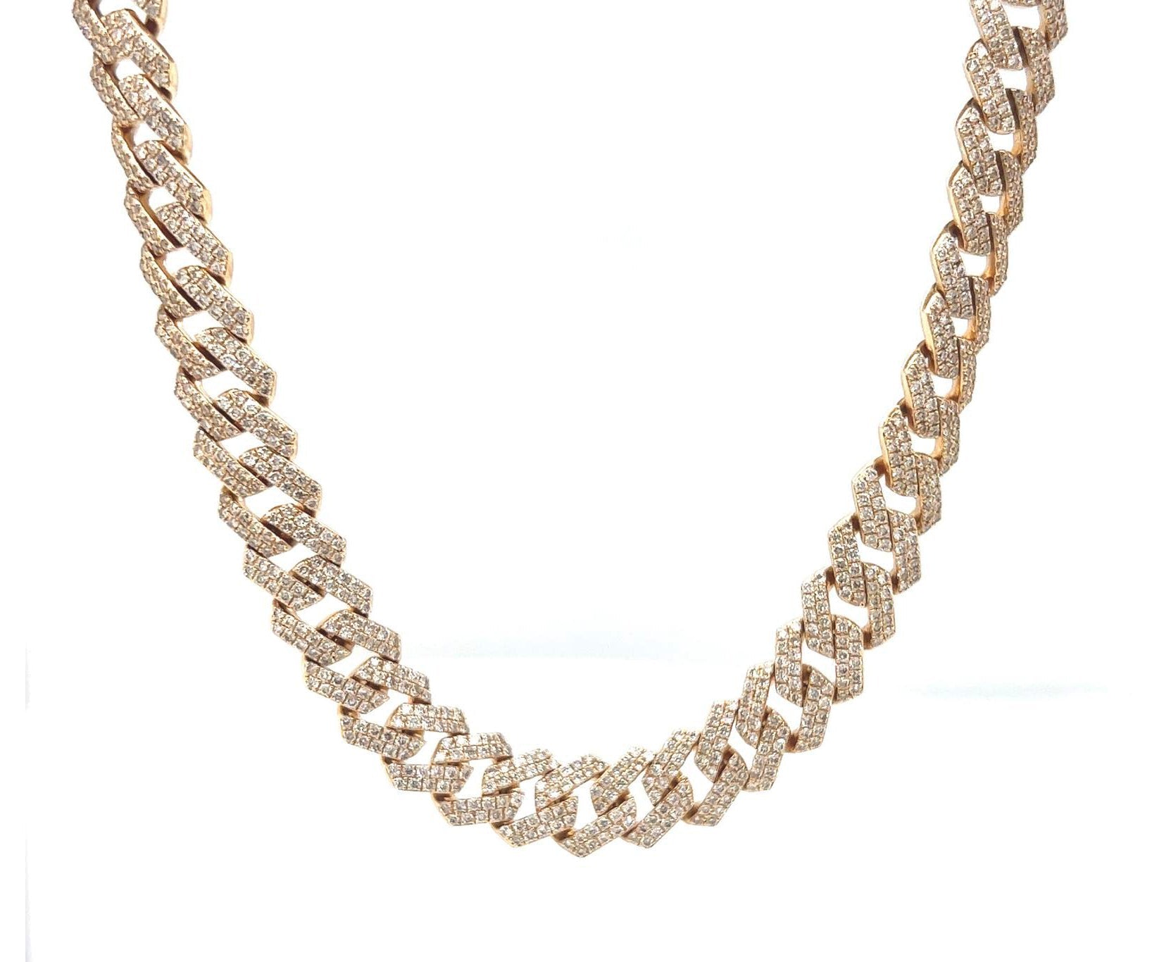 Natural Diamond Cuban Link Necklace Yellow Gold