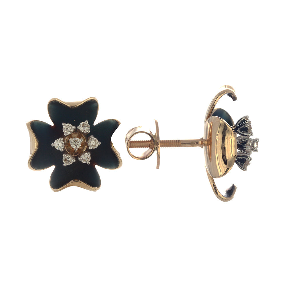 0.29 ct.tw. Natural Diamond Flower Cocktail Earrings, in Yellow Gold