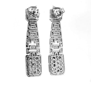 Natural Emerald Cut Green Emerald with Diamond Halo Cocktail Drop Earrings, in White Gold