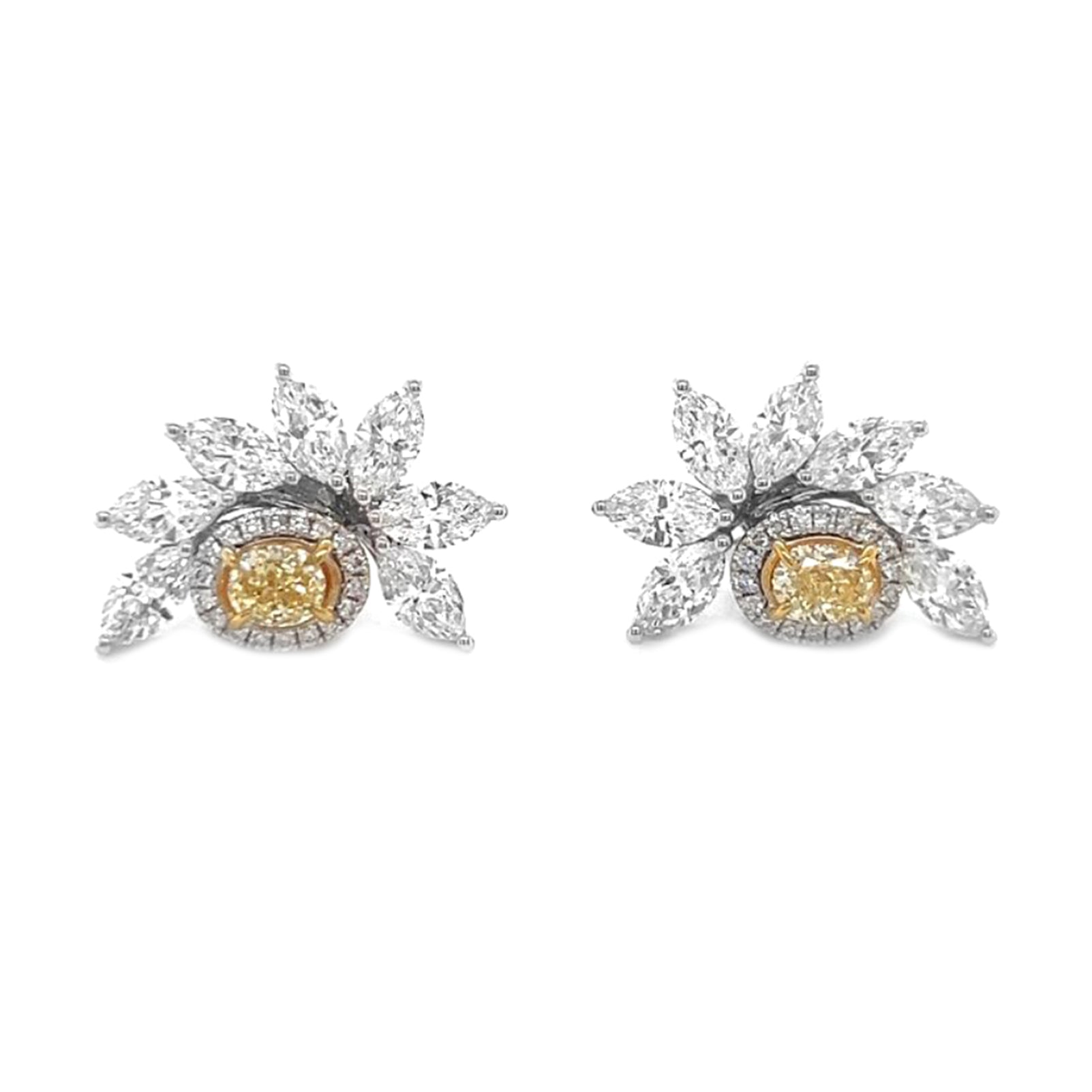 Natural Oval Cut Fancy Intense Yellow Diamond Halo Convertible Earrings, in White Gold