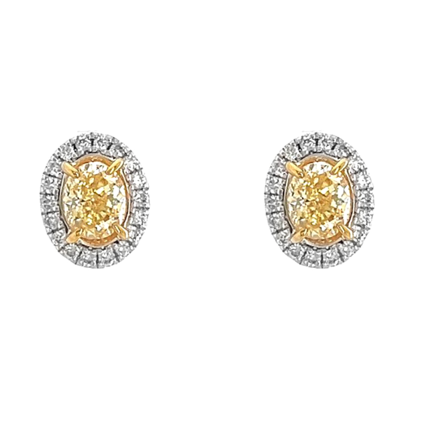 Natural Oval Cut Fancy Intense Yellow Diamond Halo Convertible Earrings, in White Gold