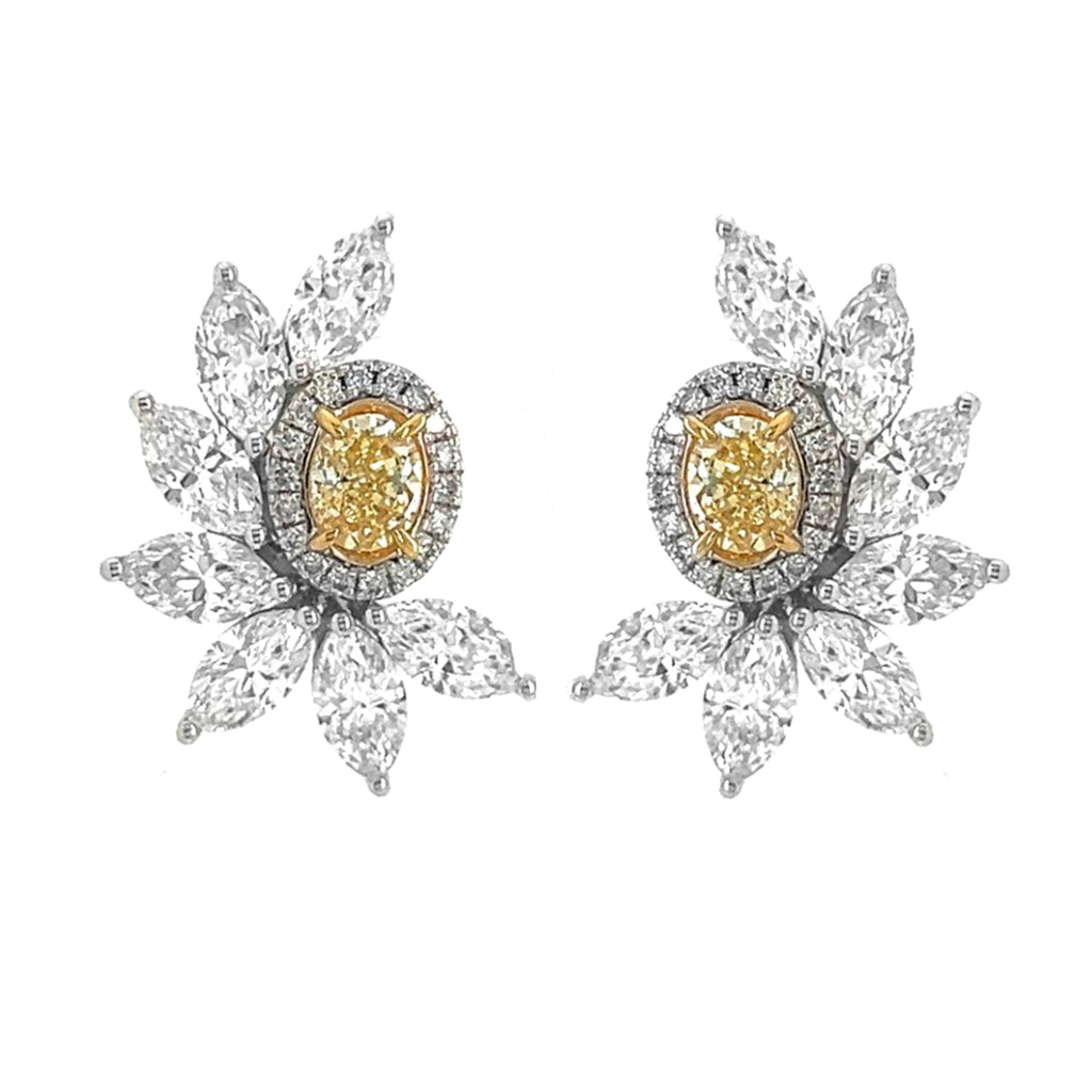 Natural Oval Cut Fancy Intense Yellow Diamond Halo Convertible Earrings, in White Gold