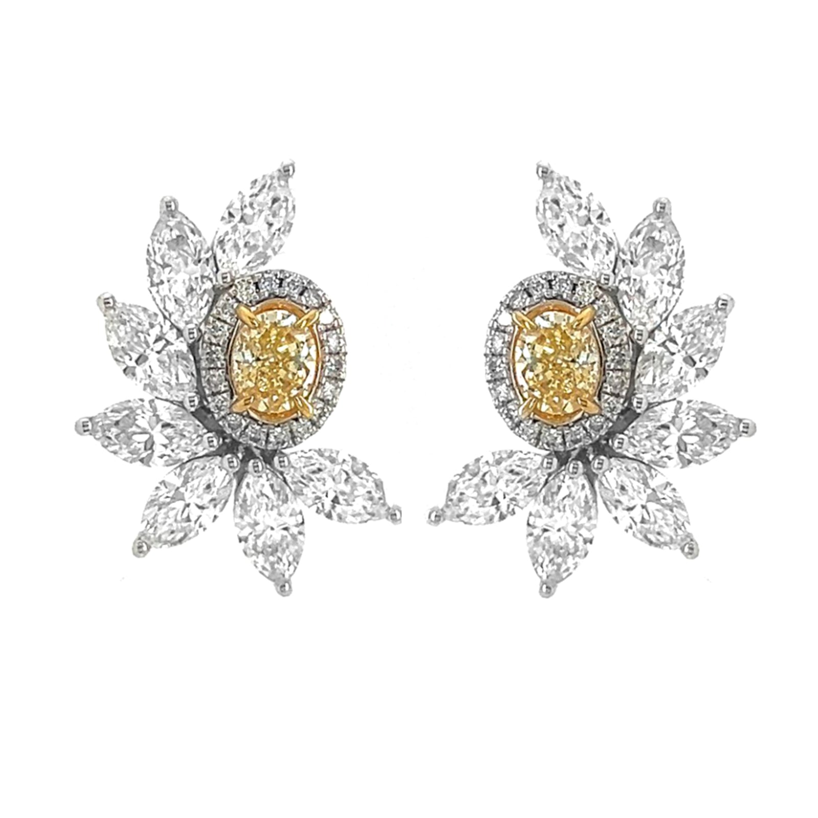 Natural Oval Cut Fancy Intense Yellow Diamond Halo Convertible Earrings, in White Gold
