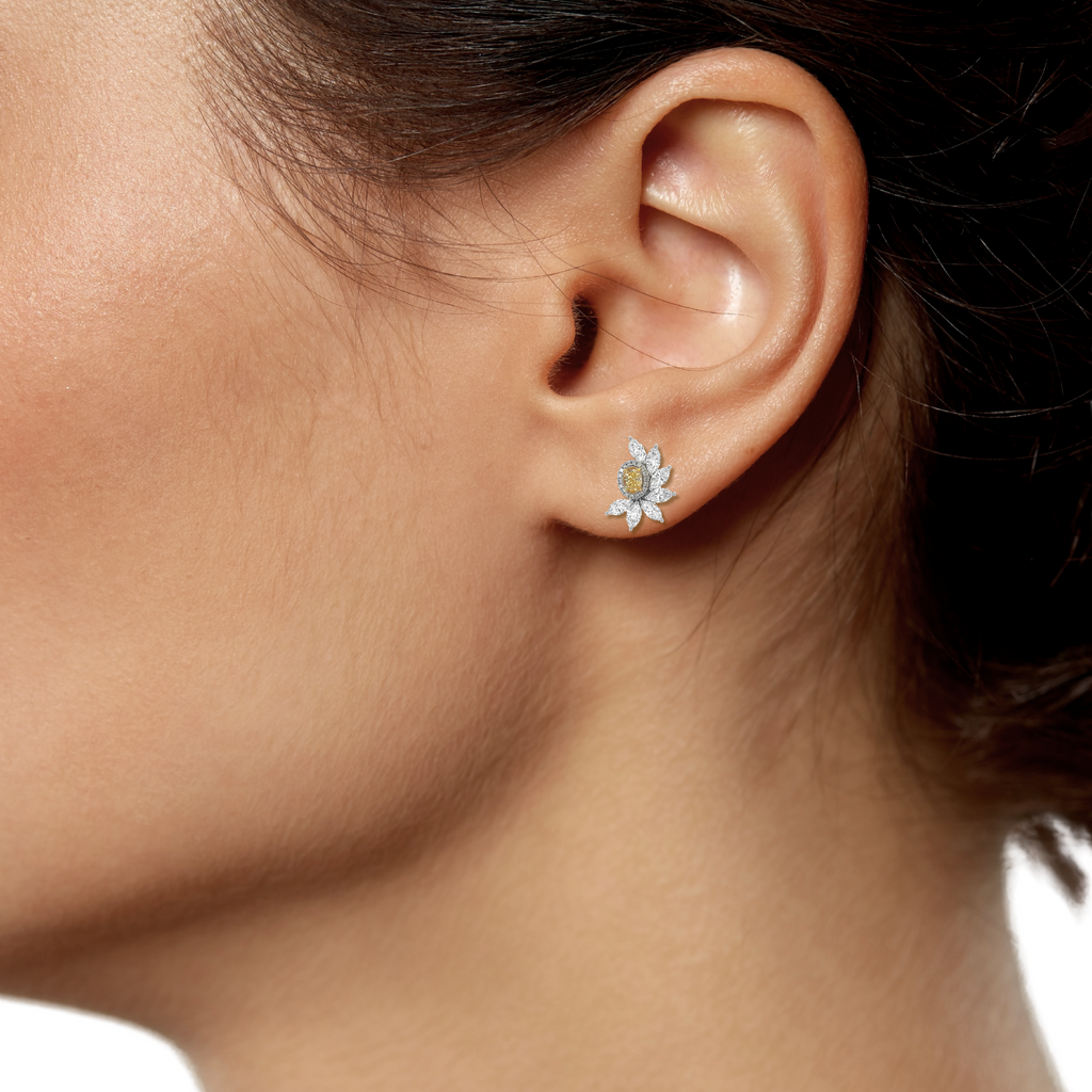 Natural Oval Cut Fancy Intense Yellow Diamond Halo Convertible Earrings, in White Gold