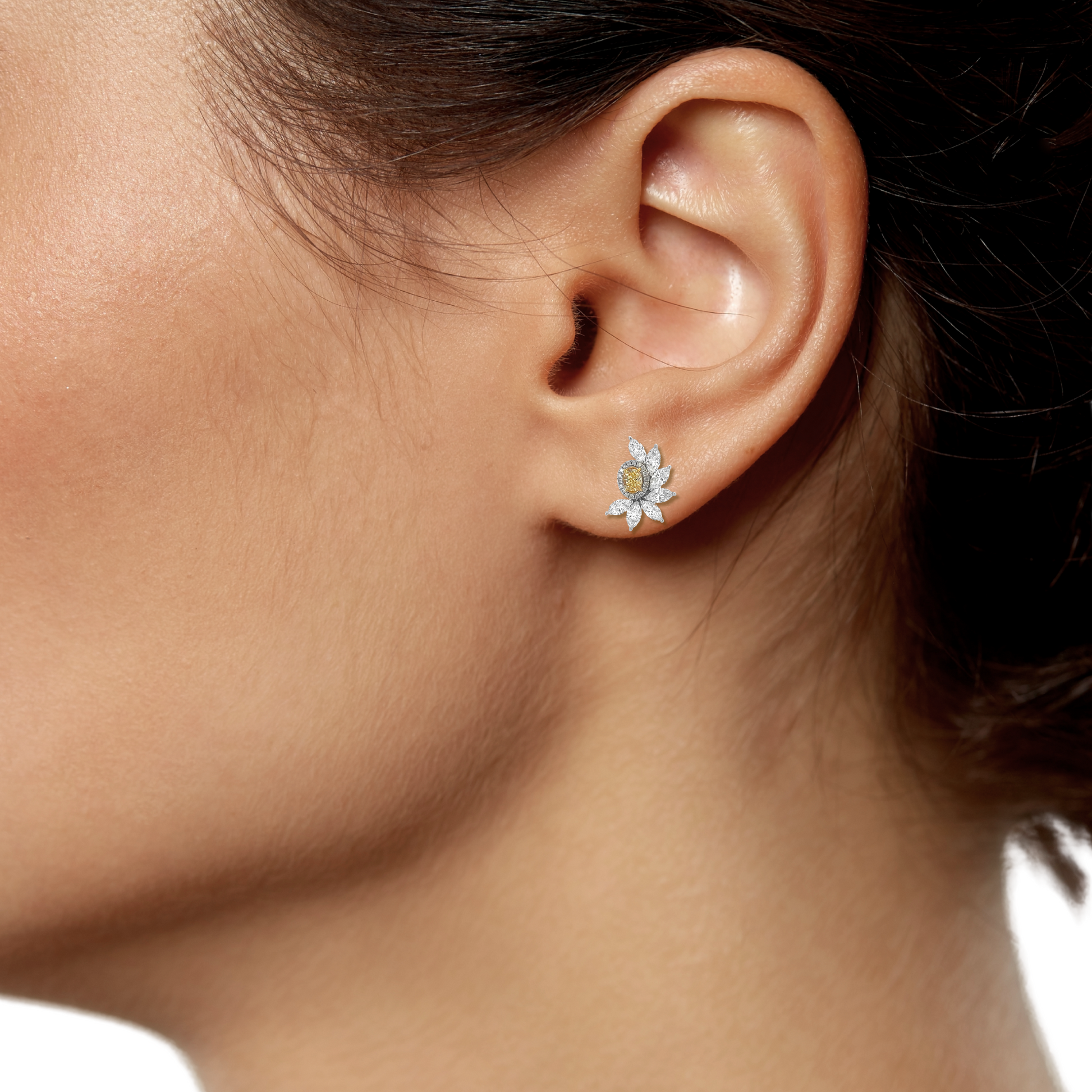 Natural Oval Cut Fancy Intense Yellow Diamond Halo Convertible Earrings, in White Gold