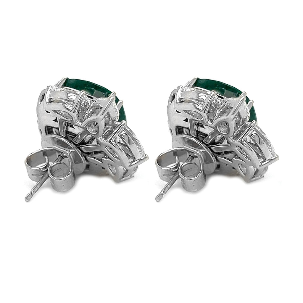 Natural Green Emerald Cushion Cut and Diamond Convertible Halo Earrings, in White Gold