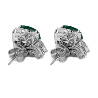 Natural Green Emerald Cushion Cut and Diamond Convertible Halo Earrings White Gold