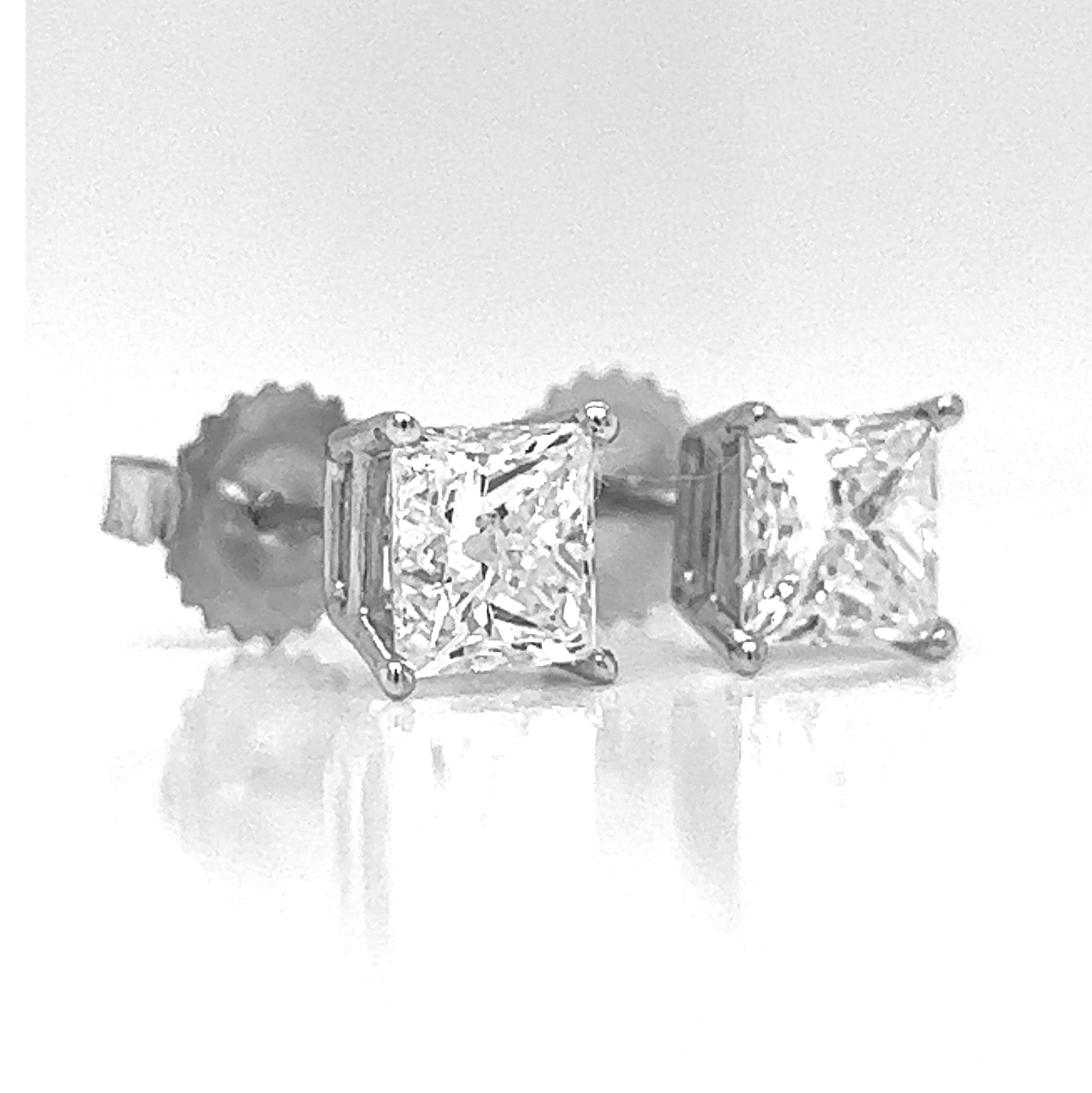 2.29 ct.tw. Natural Princess Diamond Stud Earrings in White Gold