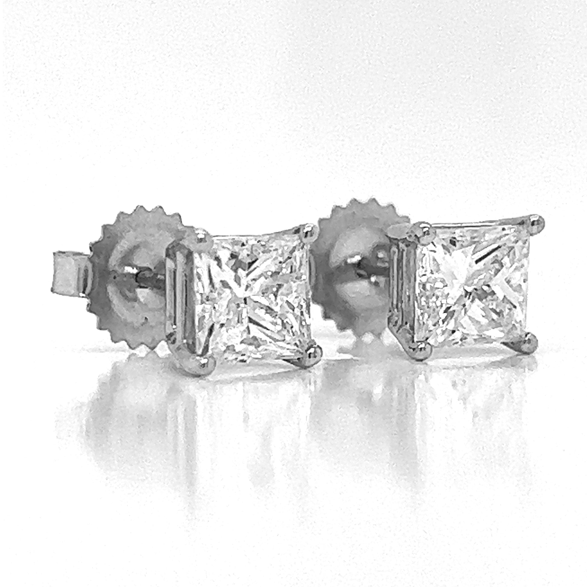 2.06 ct.tw. Natural Princess Cut Diamond Stud Earrings, in White Gold