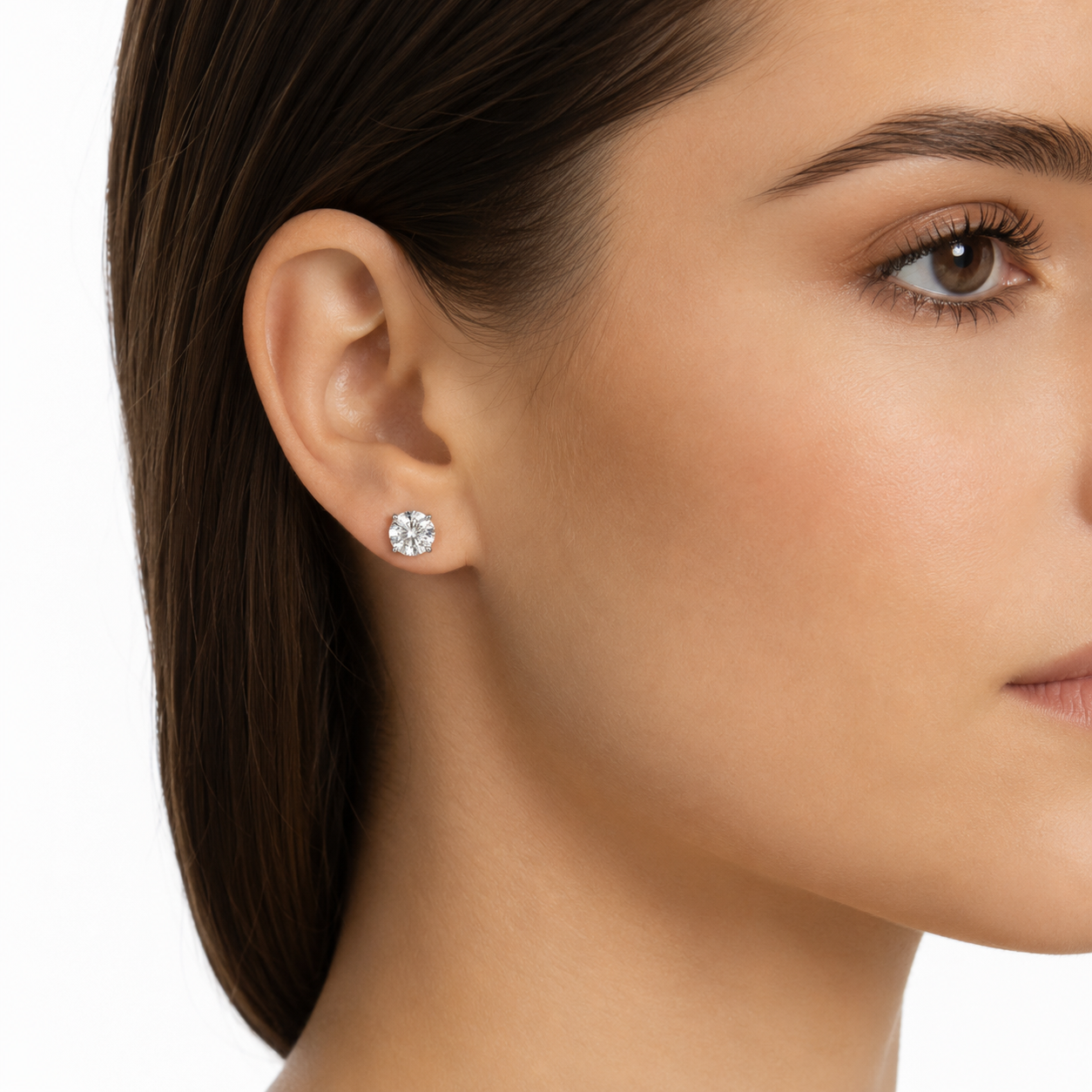 3.19 ct.tw. Natural Diamond Round Stud Earrings, in White Gold