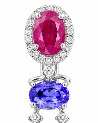 Natural Tanzanite Rubies and Diamond Dangle Cocktail Earrings 14KT White Gold