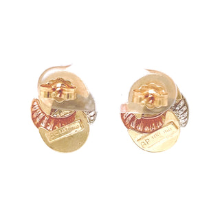 14K Tri Color Italian Gold Vintage Leaf Earring - Yellow Gold, White Gold, Rose
