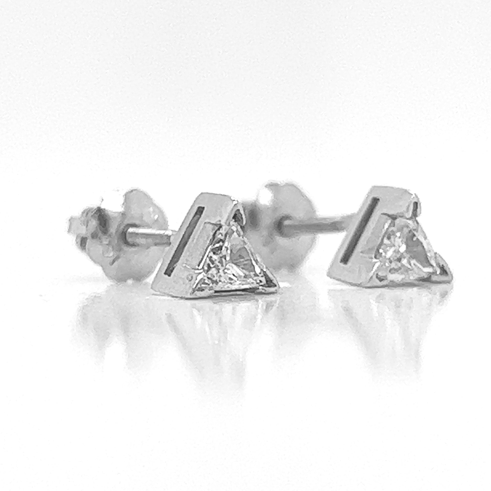 Natural Triangle Diamond Stud Earrings, in White Gold - Pre-owned