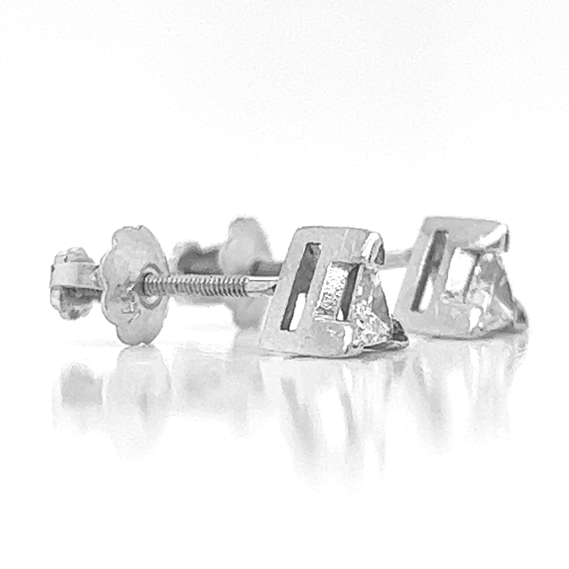 Natural Triangle Diamond Stud Earrings, in White Gold - Pre-owned
