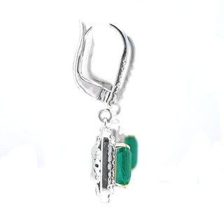 Natural Mined Emerald and Diamond Cocktail Earrings White Gold