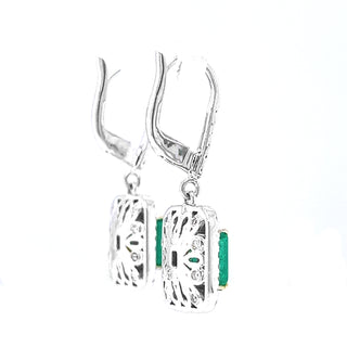 Natural Mined Emerald and Diamond Cocktail Earrings White Gold