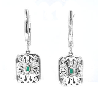Natural Mined Emerald and Diamond Cocktail Earrings White Gold