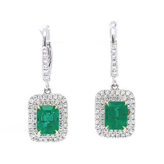 Natural Mined Emerald and Diamond Cocktail Earrings White Gold