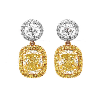 Natural Mined Fancy Yellow Cushion Cut Diamond Halo Cocktail Earrings White Gold EGL