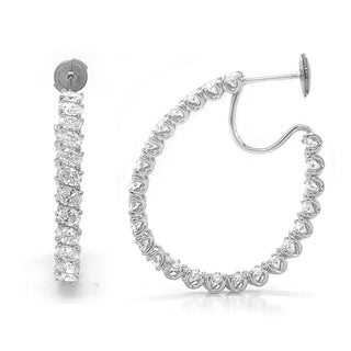 Natural Mined Oval Cut Diamond Inside-Out Hoop Earrings White Gold