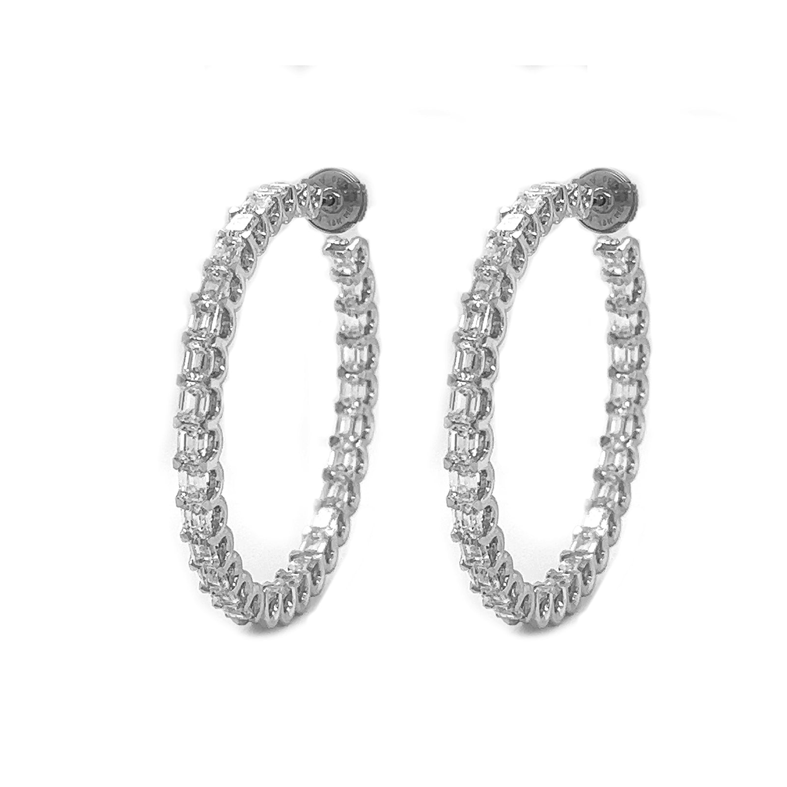 Natural Emerald Cut Diamond Inside-Out Hoop Earrings, in White Gold