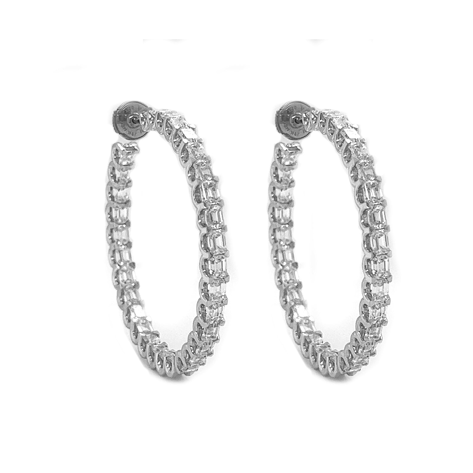 Natural Emerald Cut Diamond Inside-Out Hoop Earrings, in White Gold
