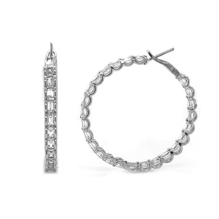 3.03 ct.tw. Natural Emerald Cut Diamond Inside-Out Hoop Earrings, in White Gold