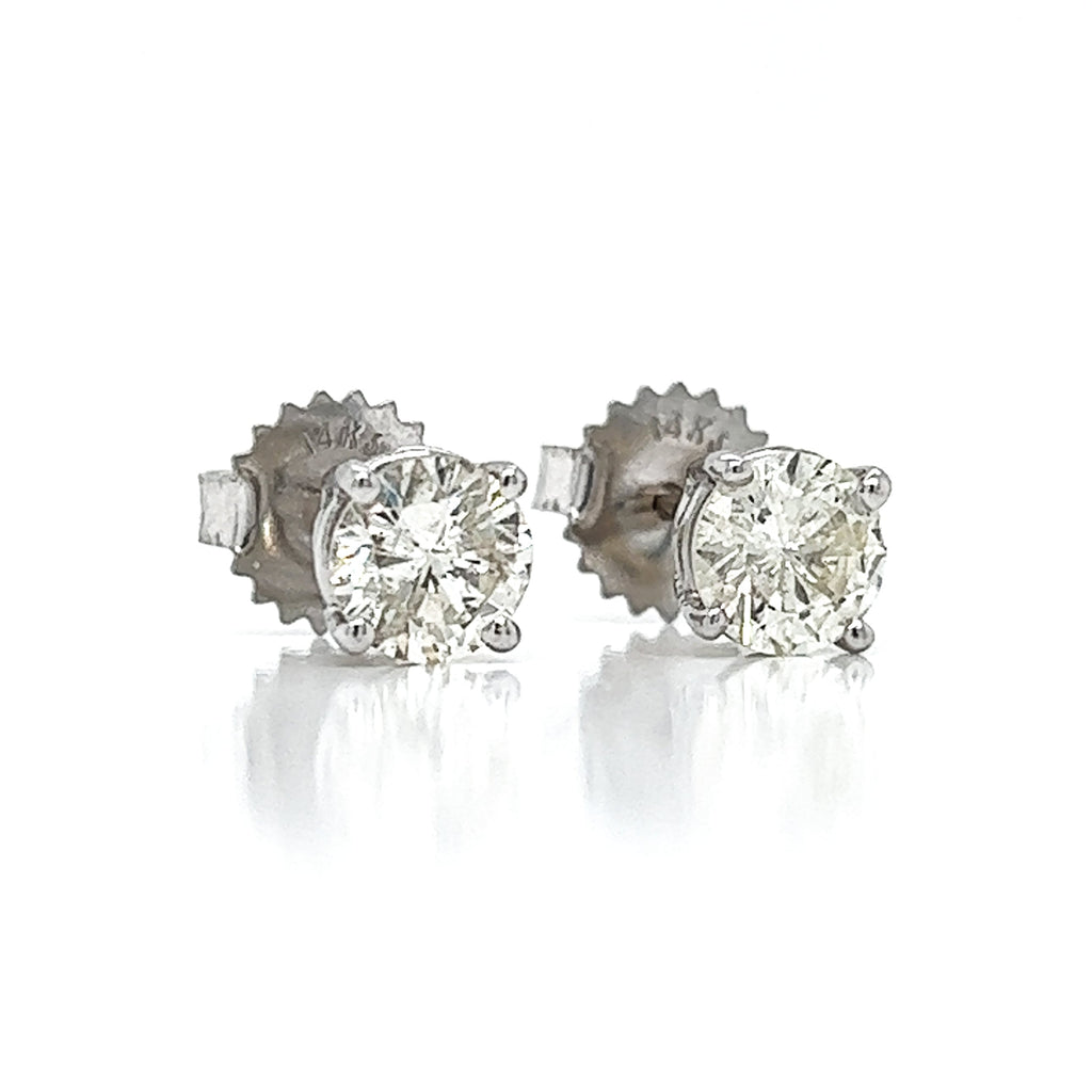 1.20 ct.tw. Natural Round Diamond Stud Earrings, in White Gold