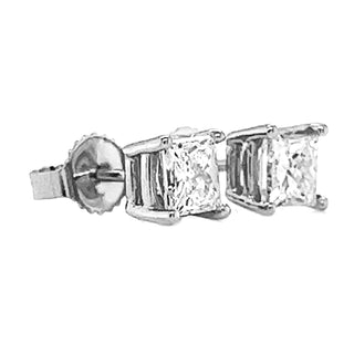 Natural Princess Cut Diamond Stud Earrings, in White Gold