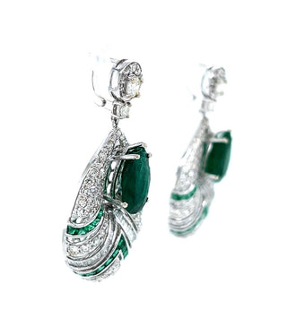 Natural Mined Pear Shaped Green Emerald and Diamond Halo Earrings White Gold AGL Certified