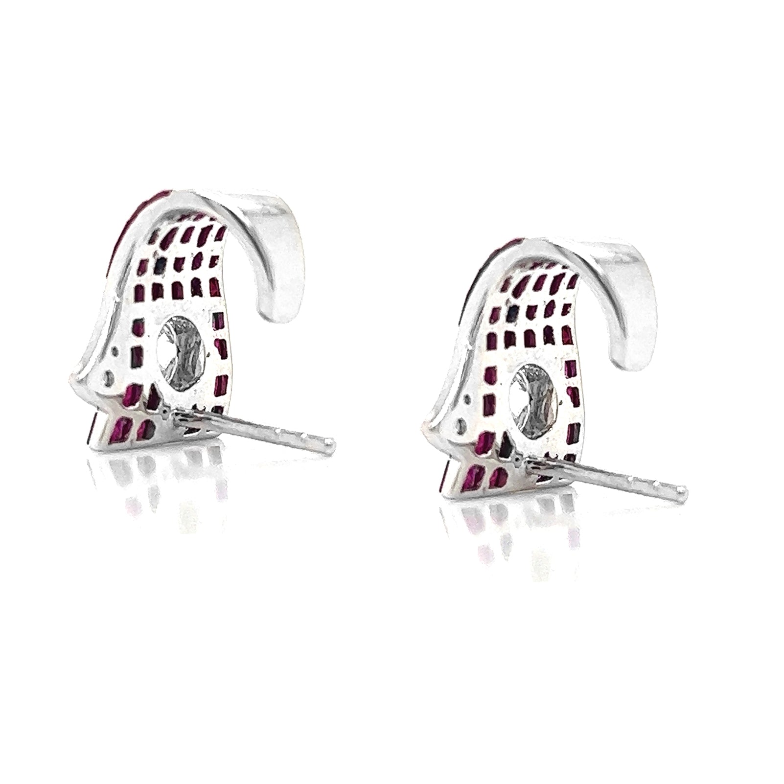 1.60 ct.tw. Natural Diamond and Rubies Halo Cocktail Earrings, in White Gold