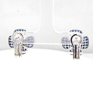 Natural Mined Blue Sapphire Semi-Mount Flower Earrings White Gold