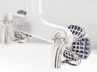 Natural Mined Blue Sapphire Semi-Mount Flower Earrings White Gold