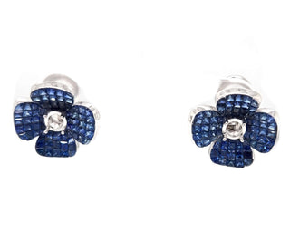 Natural Mined Blue Sapphire Semi-Mount Flower Earrings White Gold