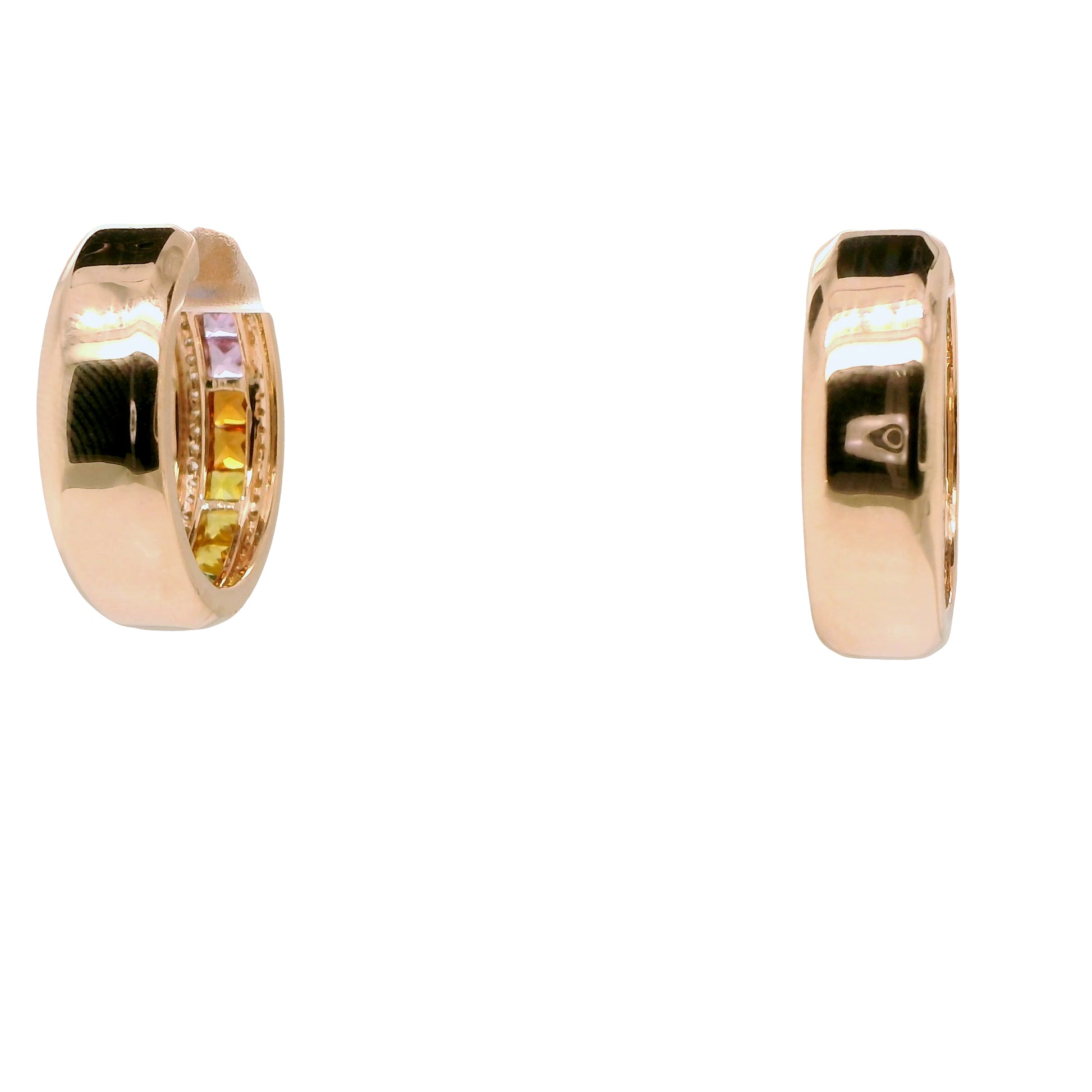 Natural Rainbow Sapphires and Diamond Hoops Cocktail Earrings, in Rose Gold