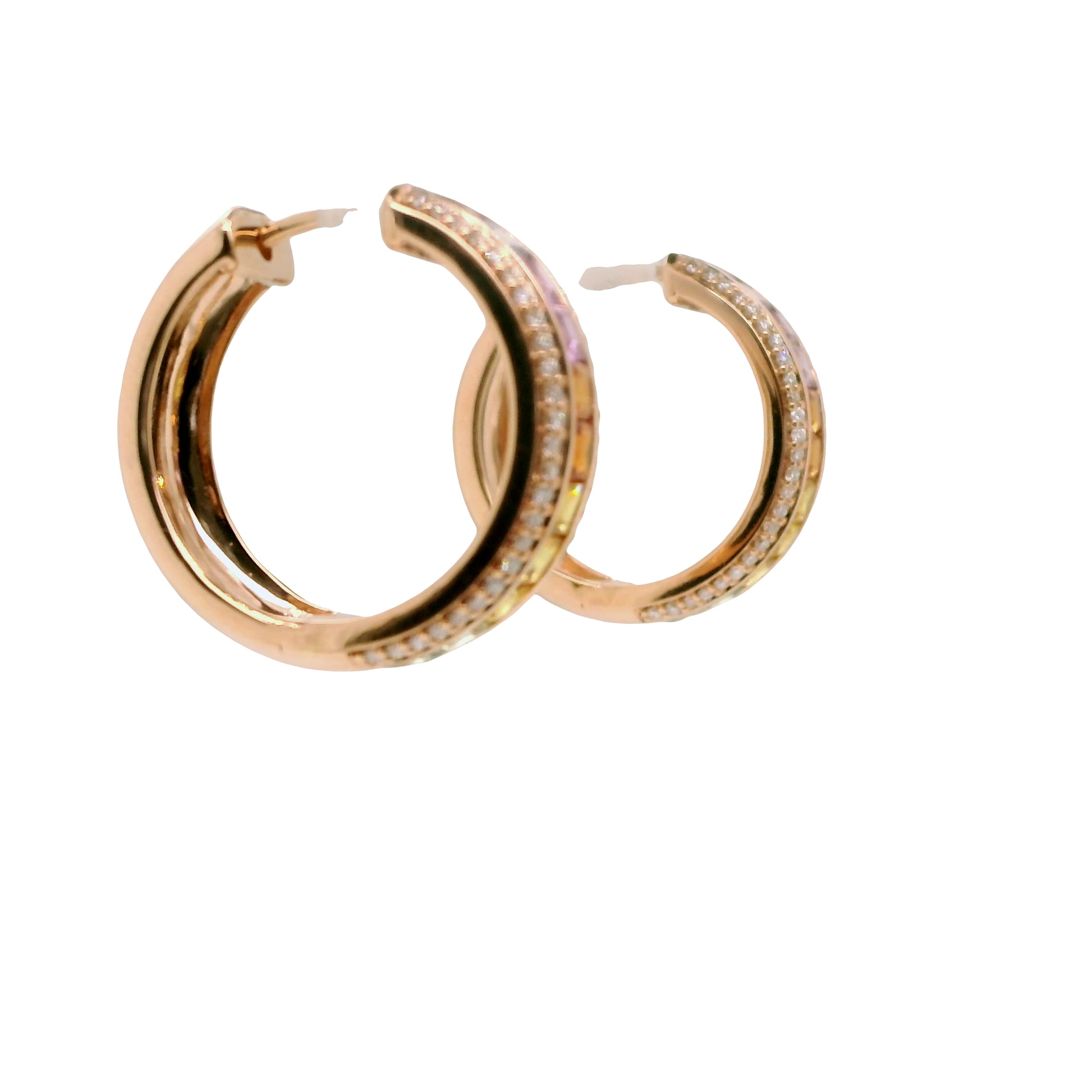 Natural Rainbow Sapphires and Diamond Hoops Cocktail Earrings, in Rose Gold