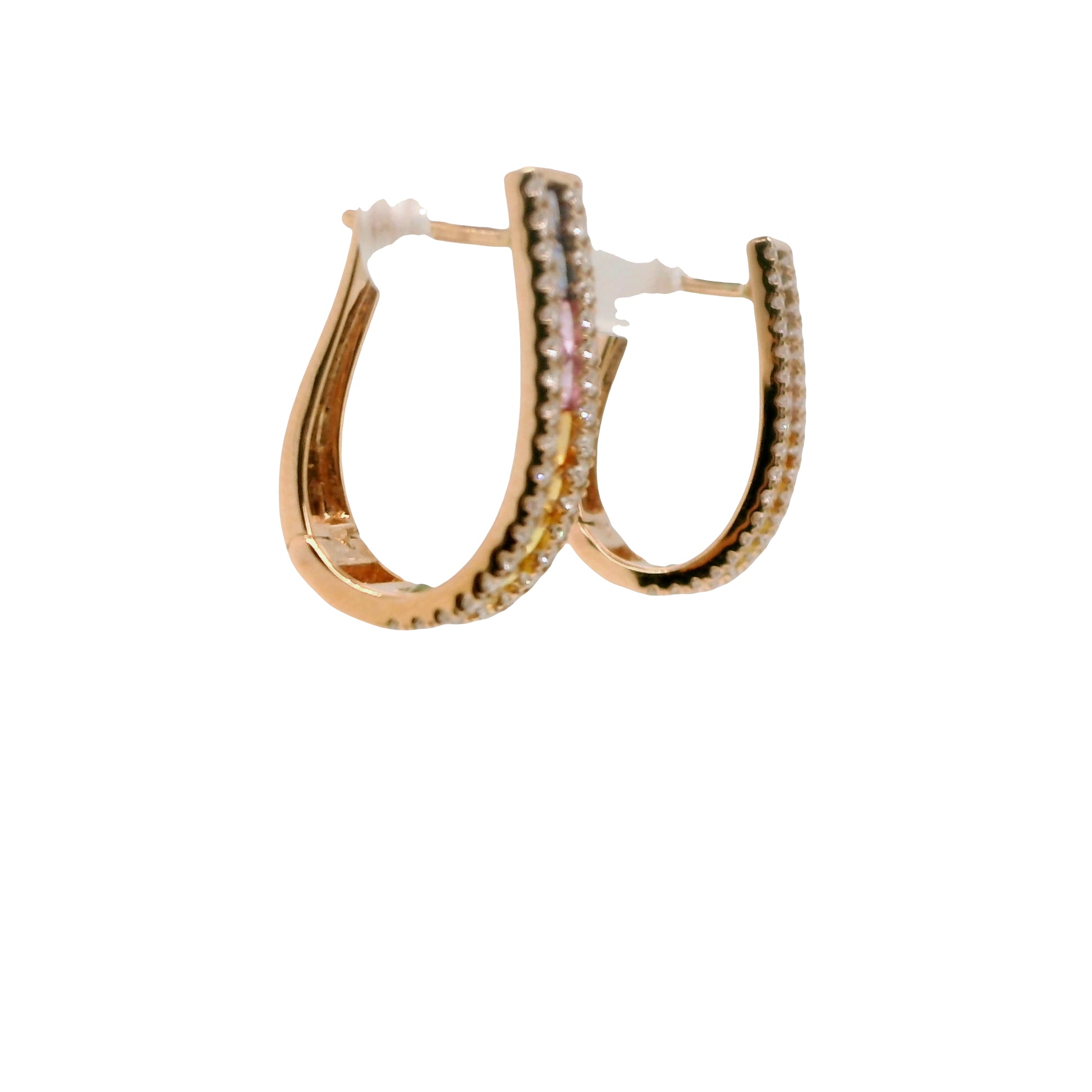 Natural Rainbow Sapphire and Diamonds Hoops Earrings, in Rose Gold