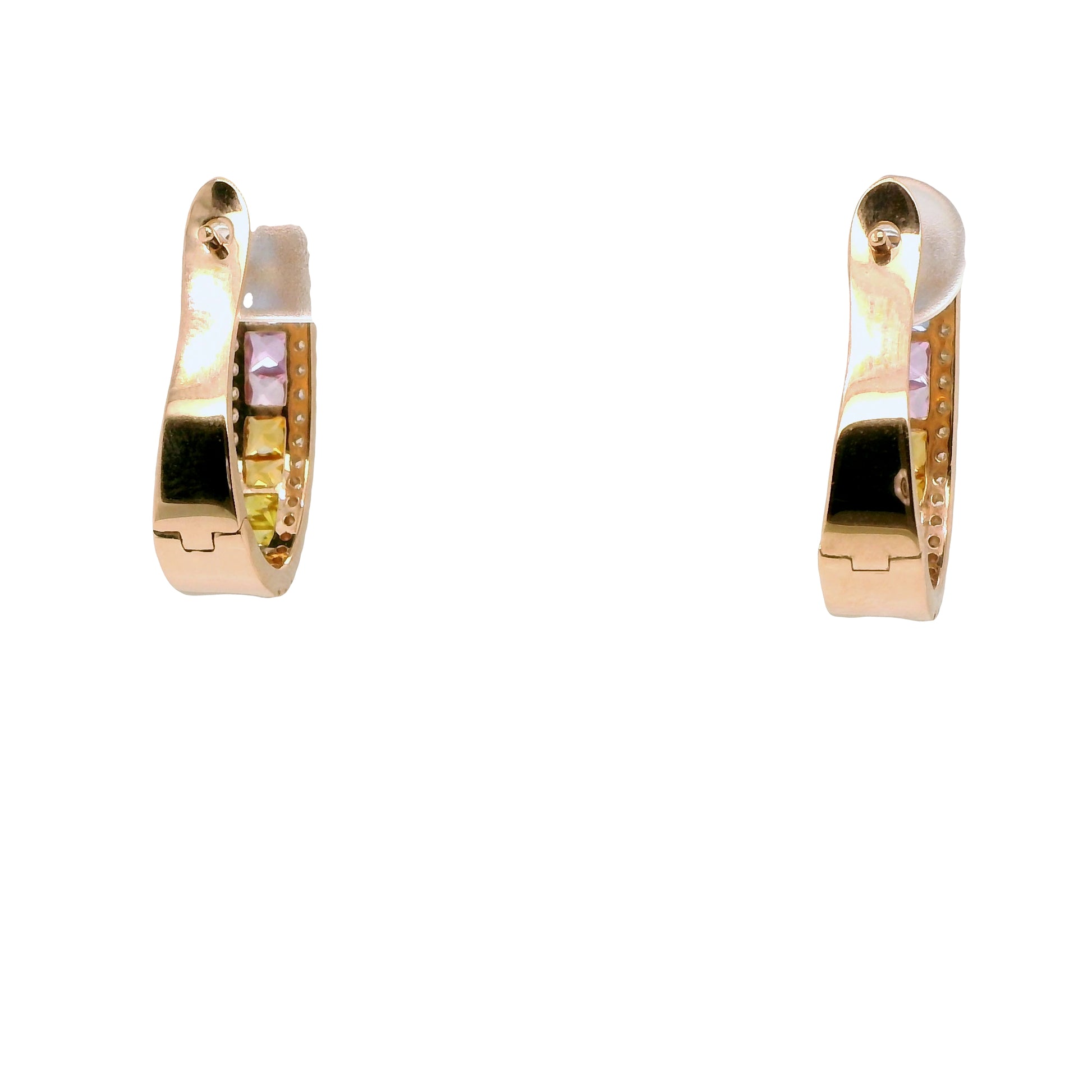 Natural Rainbow Sapphire and Diamonds Hoops Earrings, in Rose Gold