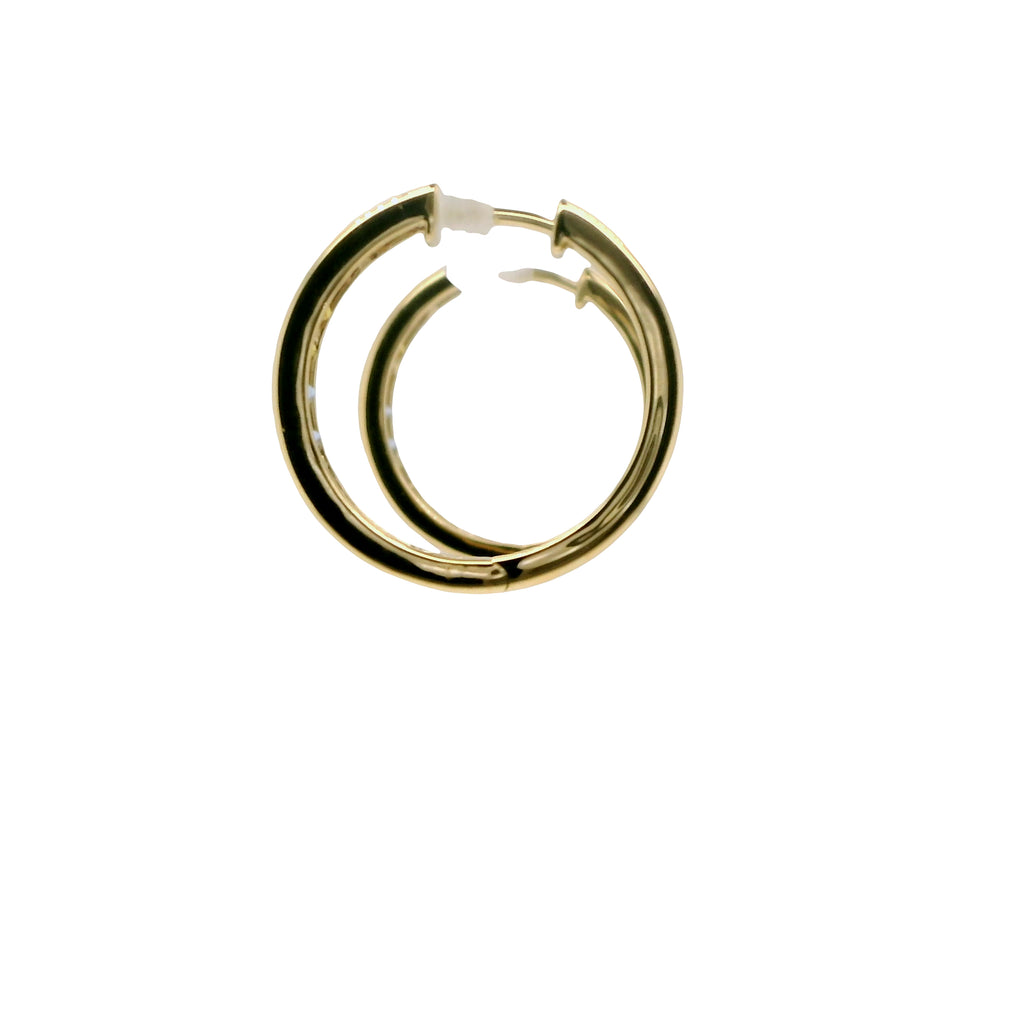 Multi-Colored Rainbow Natural Sapphires and Diamonds Hoops Earrings, in Yellow Gold