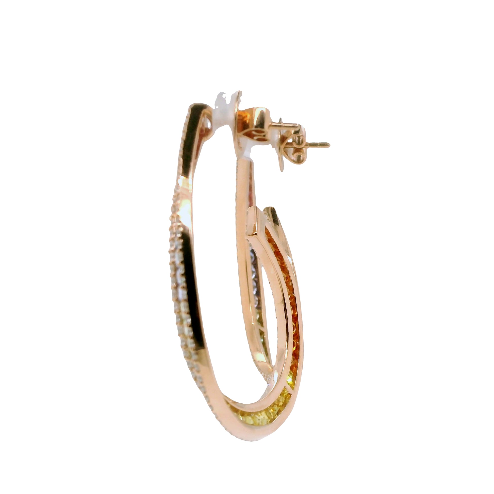 Multi-Colored Rainbow Natural Sapphires and Diamonds Cocktail Hoops Earrings, in Rose Gold