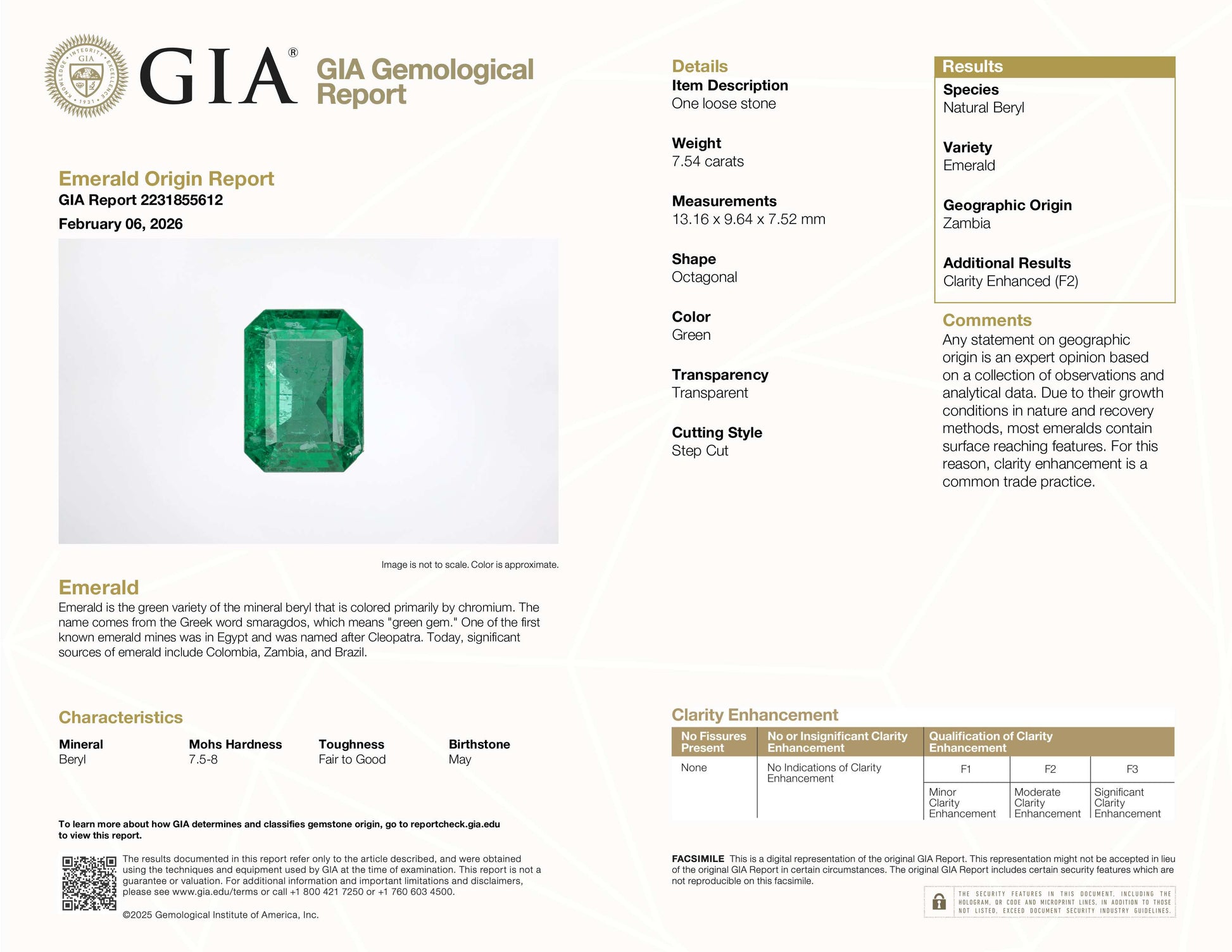 7.54 Carat Green Zambia Emerald Emerald Cut GIA