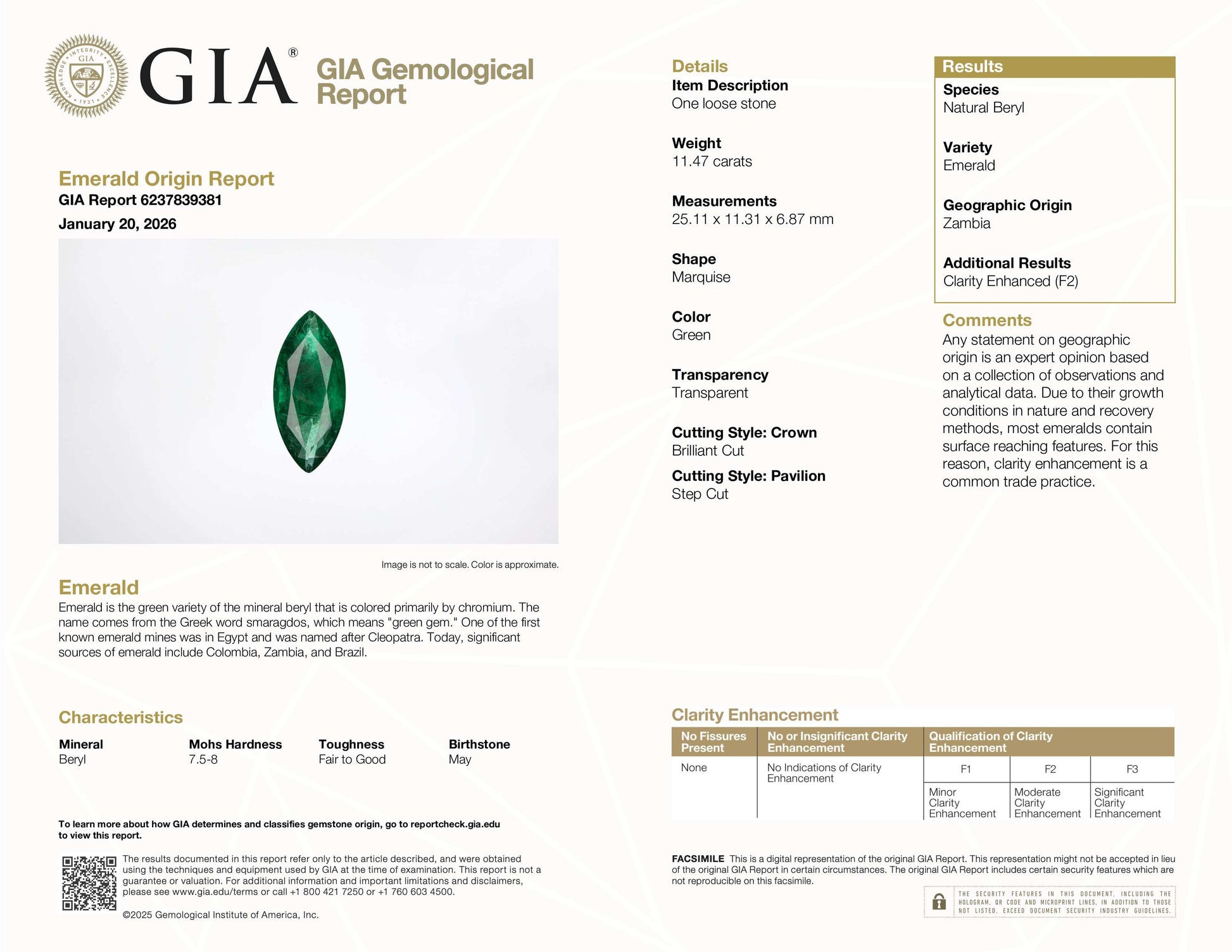 11.47 Carat Green Zambia Marquise Cut GIA
