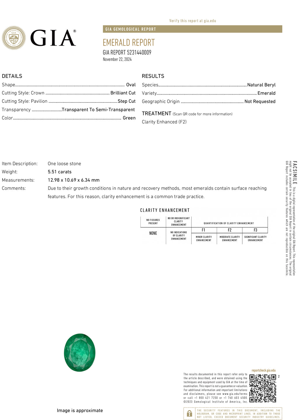 5.51 Carat Green Oval  Emerald Zambian GIA