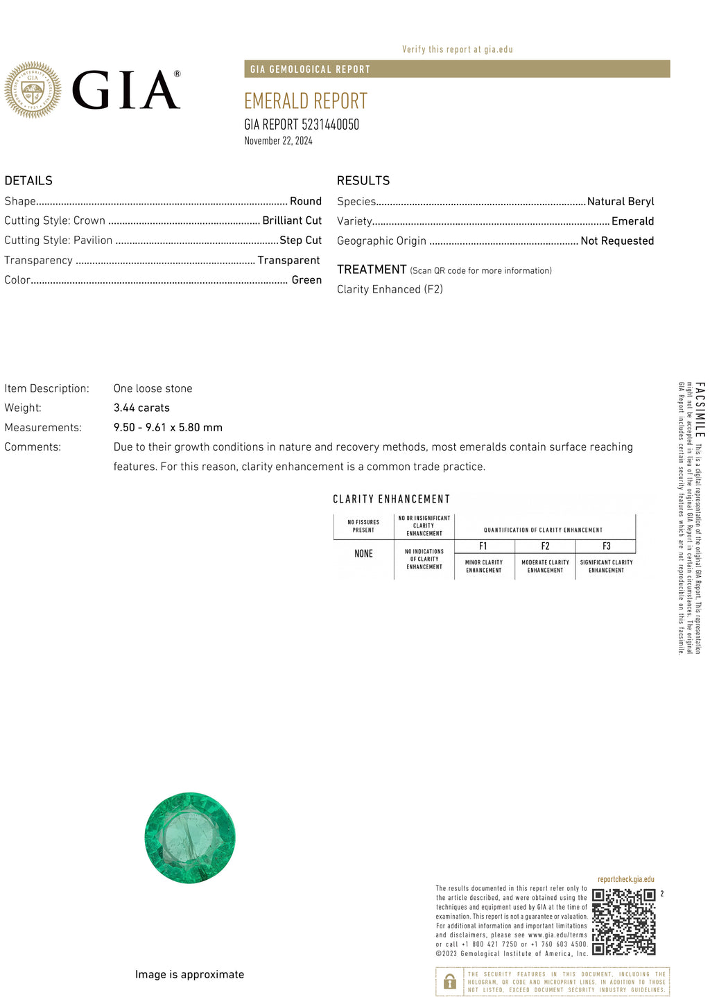 3.44 Carat Green Zambia Emerald Round Cut GIA