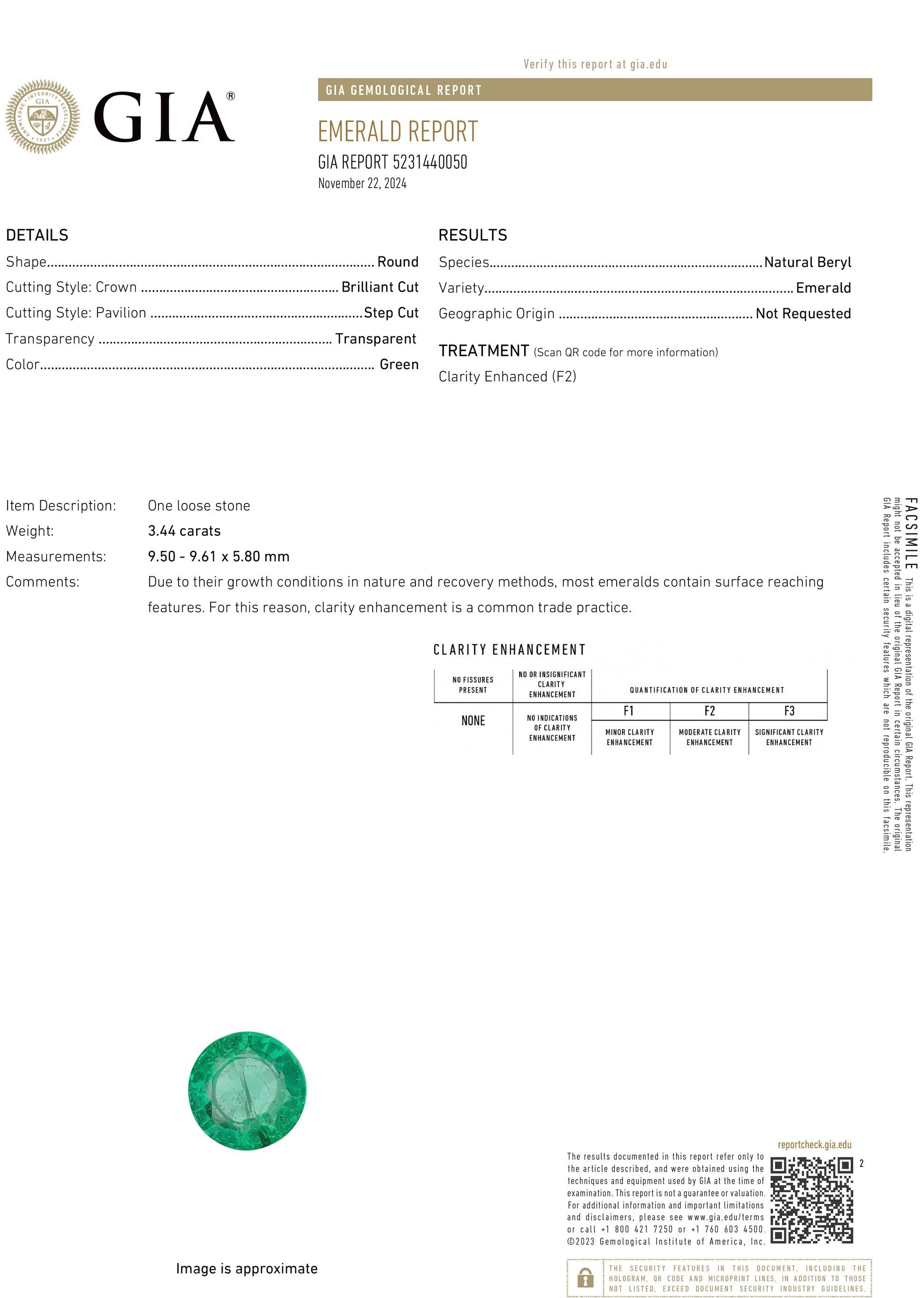 3.44 Carat Green Zambia Emerald Round Cut GIA