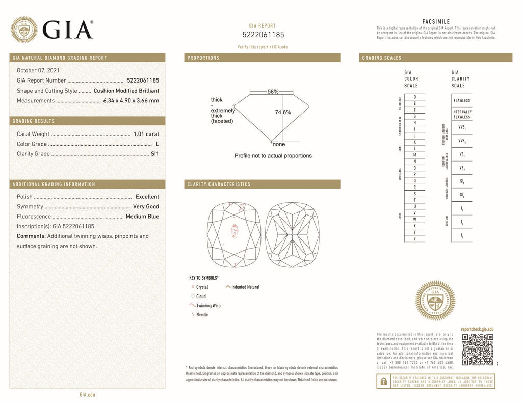 1.01 ct Diamond Cushion Cut L SI1 (GIA) 5222061185